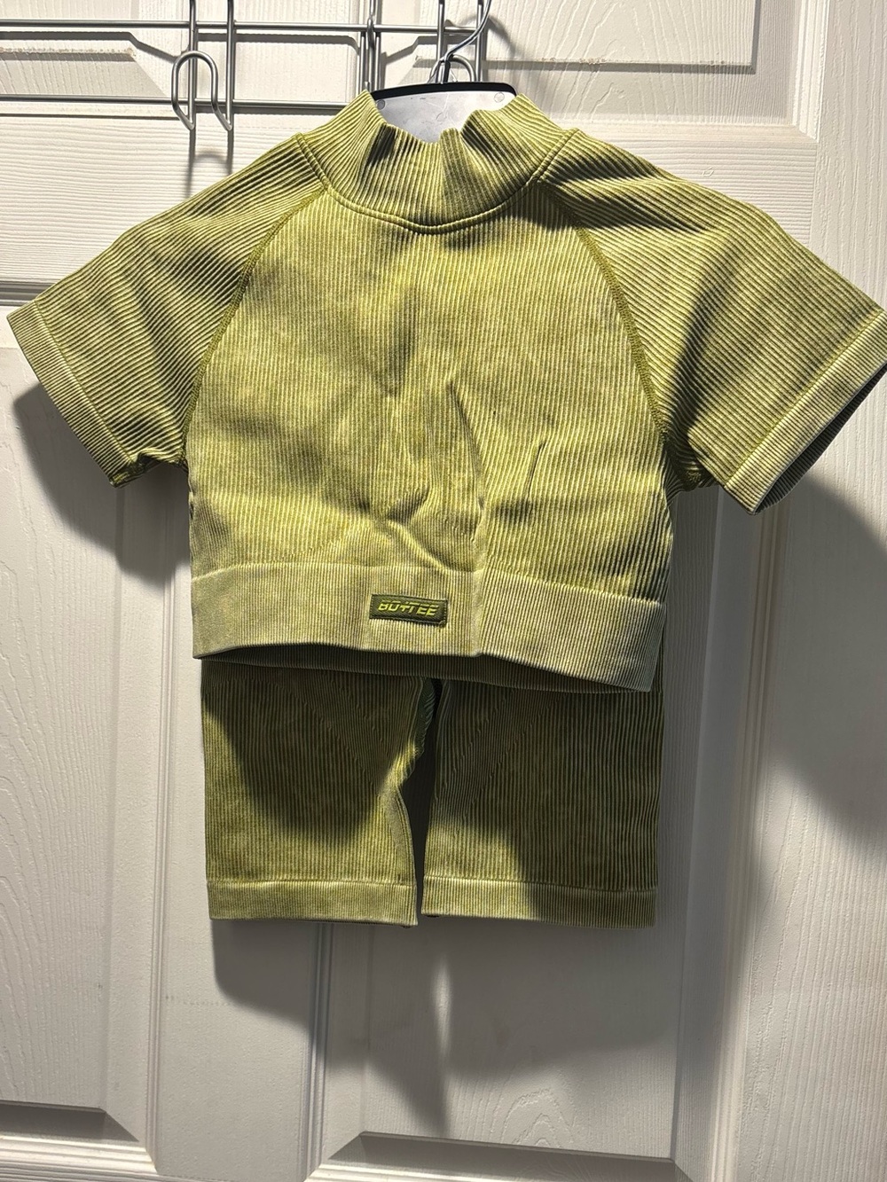 AdultGreen Ribbed Crop Top - Short Sleeve & shorts